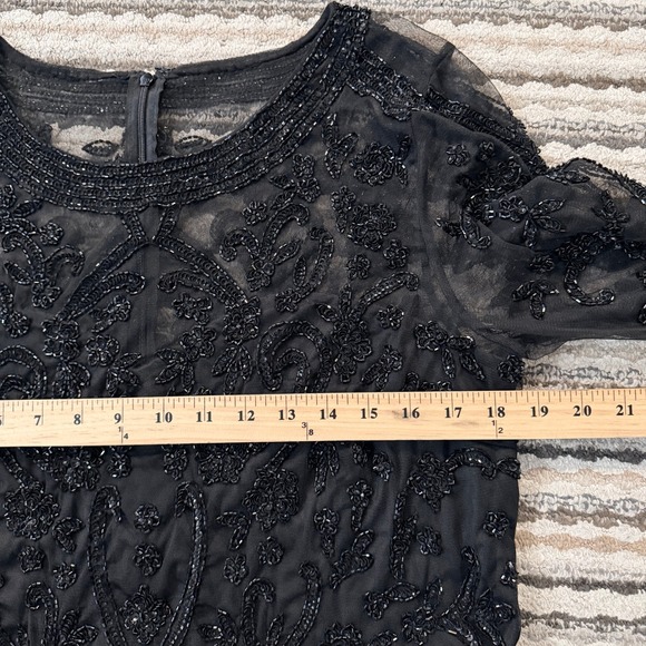 Pisarro Nights Beaded Black Gown Maxi Dress Womens 18 Taffeta Mother of Bride - Picture 8 of 14